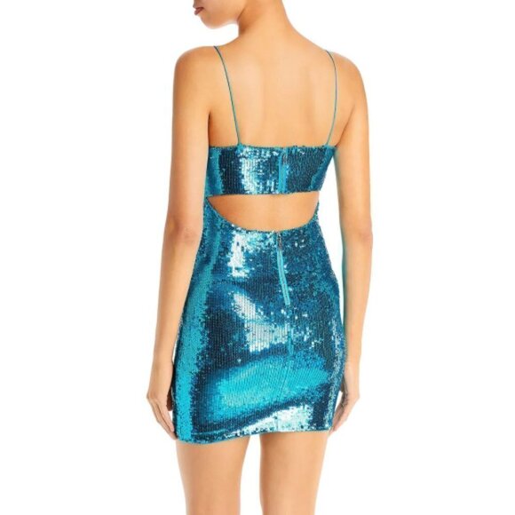 Alice + Olivia "Nelle" Sequin Body-Con Mini-Dress, Ocean Blue - Picture 2 of 2